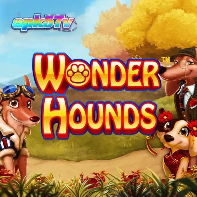 Tampilan layar permainan slot Wonder Hounds dengan simbol anjing dan gulungan 5x3