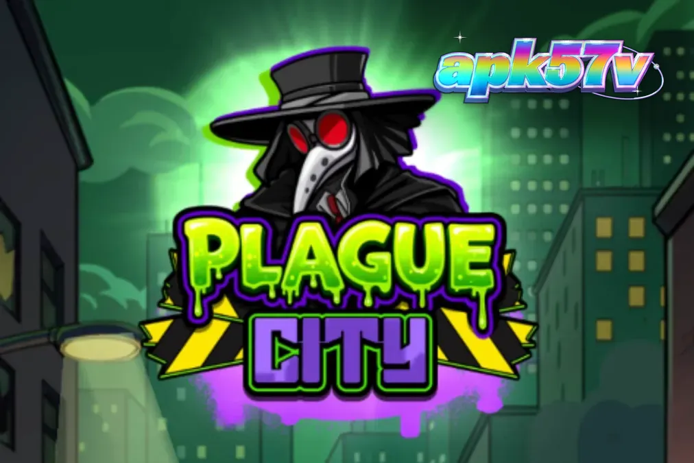 Tampilan visual slot Plague City dengan tema apokaliptik dan elemen laboratorium.